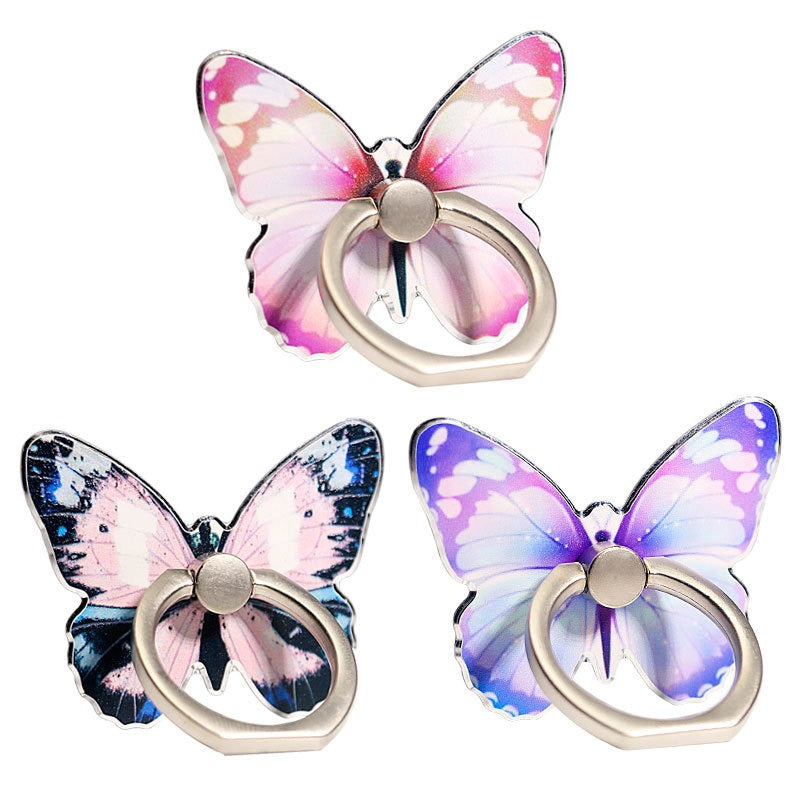 Mobile phone holder with butterfly colored painted cartoon cute and creative new ring buckle for mobile phone holder