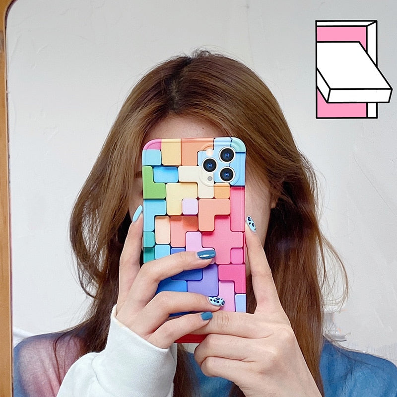 Colorful Block Phone Case For iphone 12 Mini 11 13 Pro Max Fashion Creative SE 2020 7 8 Plus X XR XS Soft Silicone Protect Cover