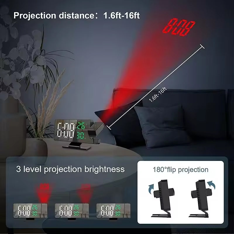 Home LED Projection Alarm Clock - Time, Temp Display, Backlight, Snooze