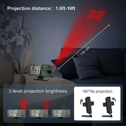 Home LED Projection Alarm Clock - Time, Temp Display, Backlight, Snooze