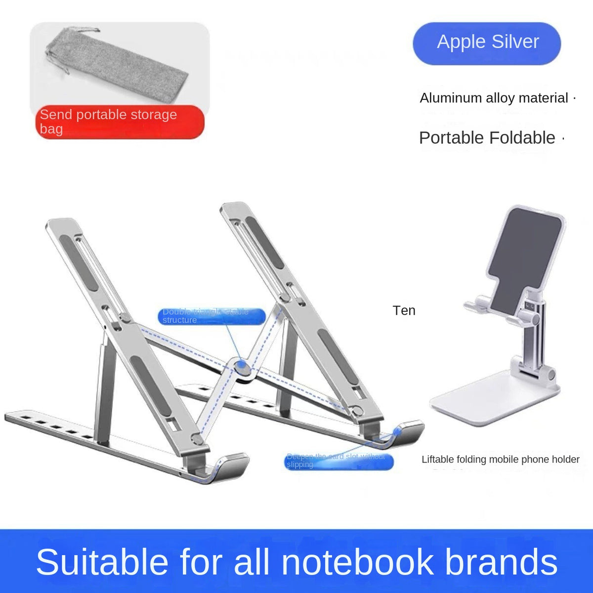Laptop Stand Foldable Portable Cooling Pad Elevated N3 Bracket Aluminum Desktop Stable Computer Stand