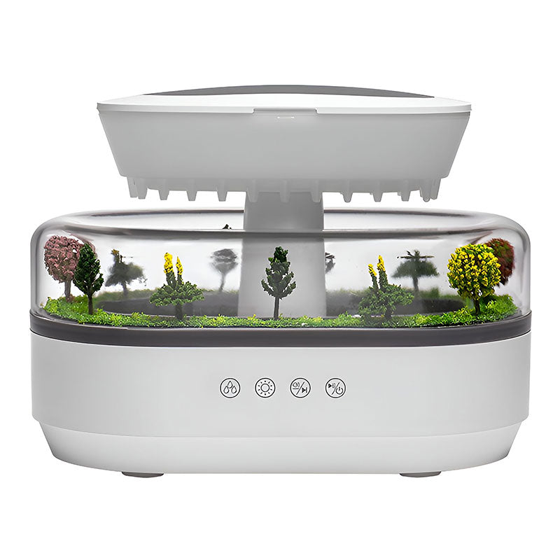 Raindrop - style aroma humidifier with lights, white noise, and essential oil diffusion for home.