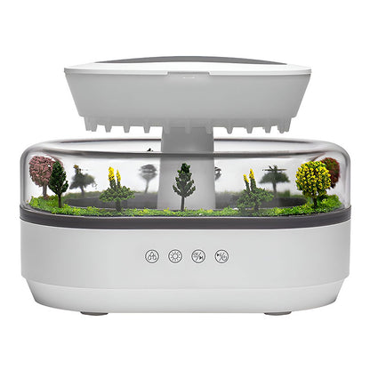 Raindrop - style aroma humidifier with lights, white noise, and essential oil diffusion for home.