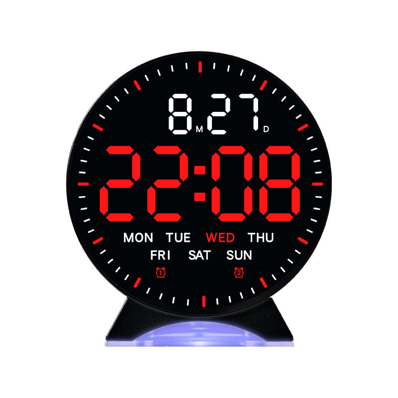 LED alarm clock with custom jump-second display, ambient light, auto-dimming USB desk clock.