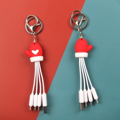 Christmas 3-in-1 Data Cable Creative Cartoon Multi functional Portable Keychain Santa Charging Cable