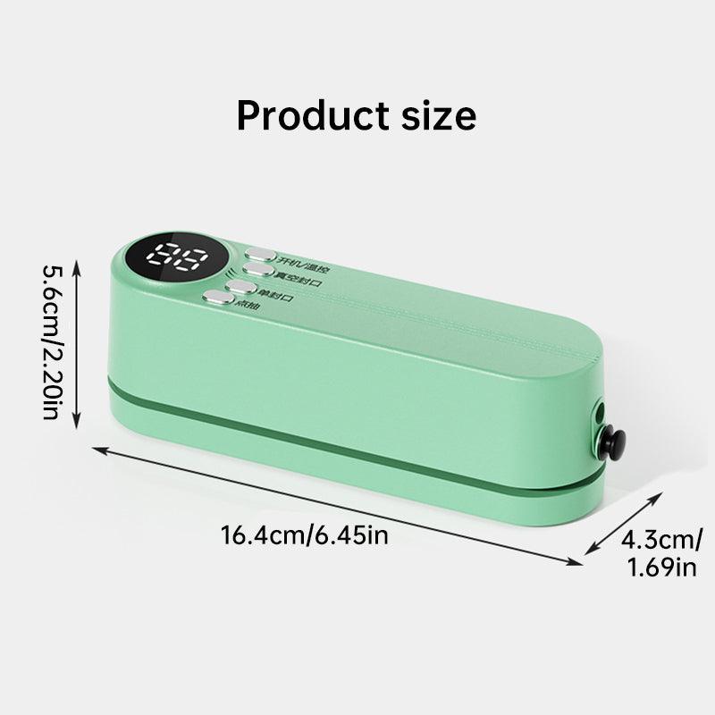Beige cordless 3 - in - 1 food sealer. For dry/moist food, 4 bags. Seals chip bags, inflates items.
