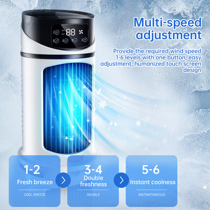 Six - speed timed silent AC cooling fan, new mini portable AC, USB air cooler, bladeless electric fan.