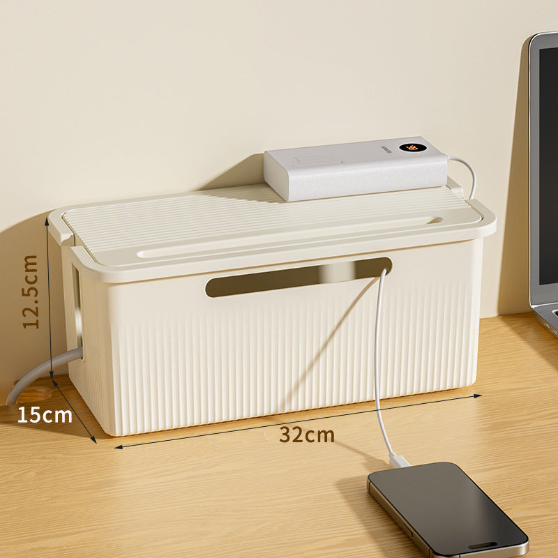 Desktop Plug Socket & Cable Organizer – Black/White Storage Box for Charging/Data Cables