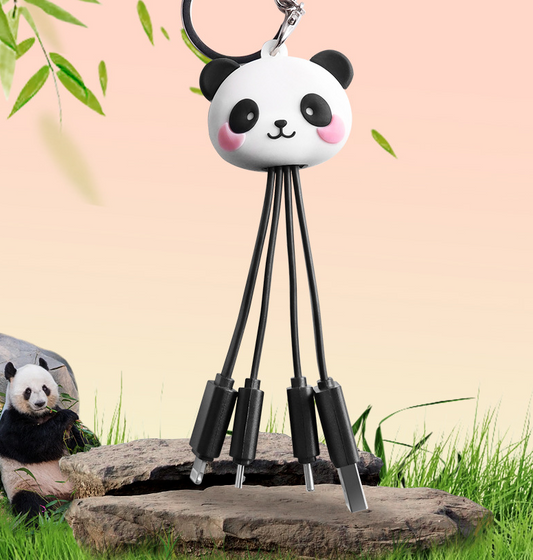 Cartoon Panda One Drag Three Data Wires Cute Keychain Panda Three in One Fast Charging Mobile Phone Charging Cable