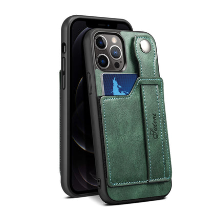 For iPhone 14ProMax Mobile Phone Case Apple iPhone 14Pro Plug-In Card Leather Case Wrist With Back Cover Type Protective Case