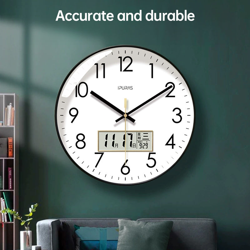 2025 New 10/12/14 - inch Electronic Calendar Wall Clock. Monitors temp & humidity. Dual - display. Mute. Quartz movement.