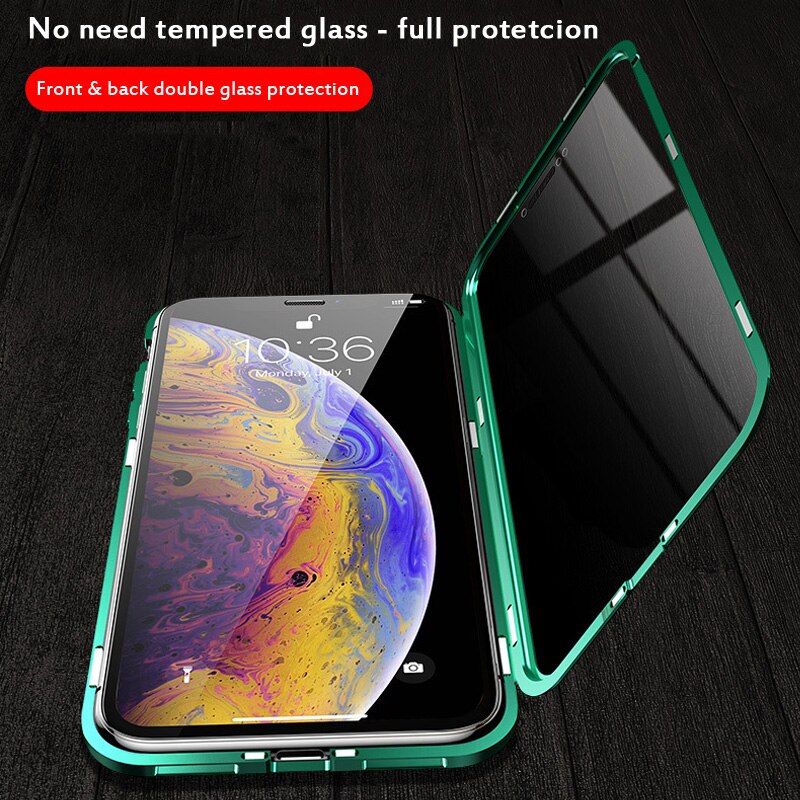 Protect Privacy Tempered Glass + Magnetic Phone Case for iPhone 7 8 Plus X XS MAX XR Fundas Metal Bumper Double-side Glass Cover