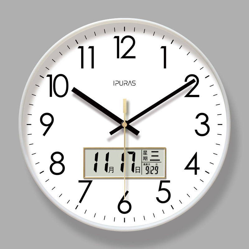 2025 New 10/12/14 - inch Electronic Calendar Wall Clock. Monitors temp & humidity. Dual - display. Mute. Quartz movement.