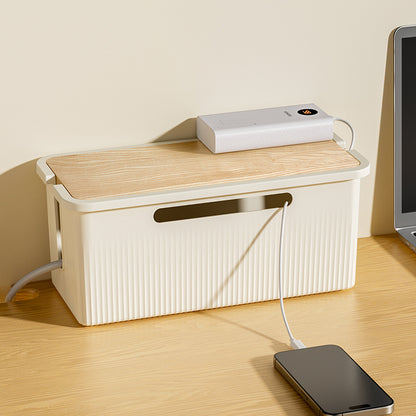 Desktop Plug Socket & Cable Organizer – Black/White Storage Box for Charging/Data Cables