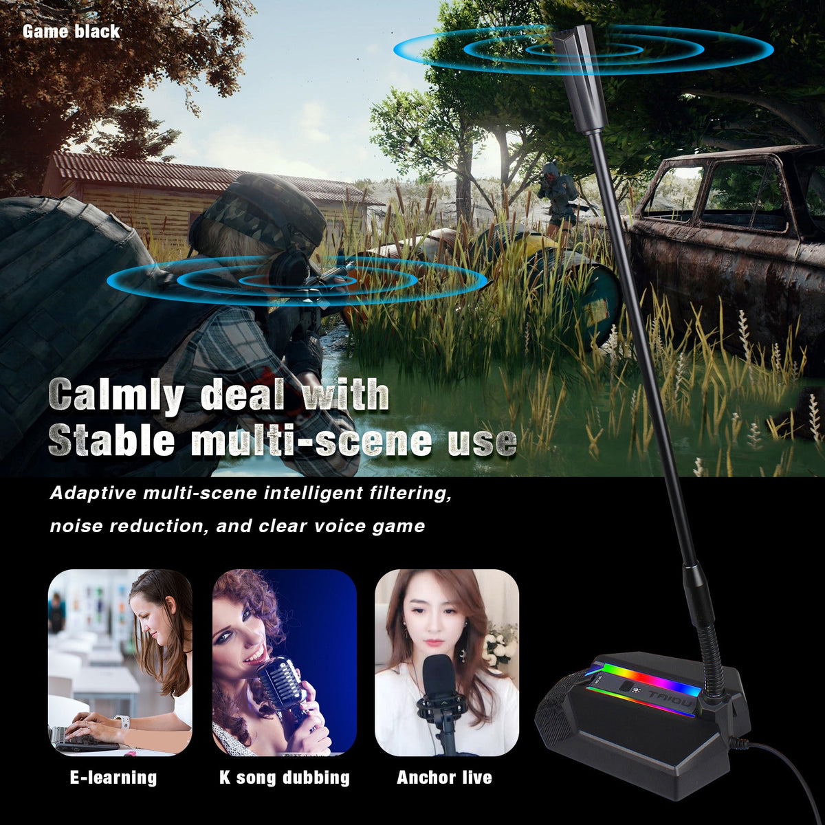 New desktop RGB luminous condenser microphone live broadcast shouting microphone gaming microphone