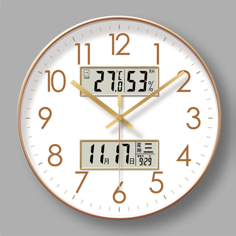 2025 New 10/12/14 - inch Electronic Calendar Wall Clock. Monitors temp & humidity. Dual - display. Mute. Quartz movement.